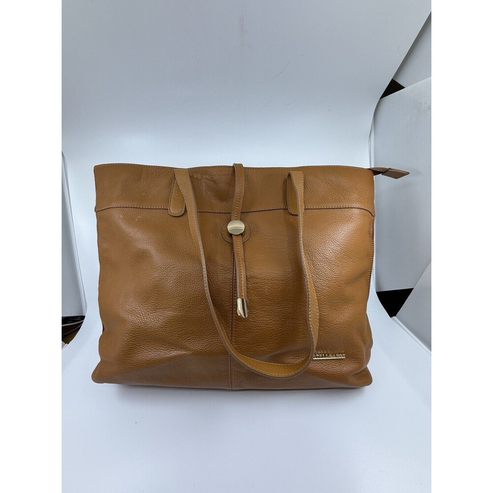 Stella & Max Light Brown Leather Tote Purse Zip Closure